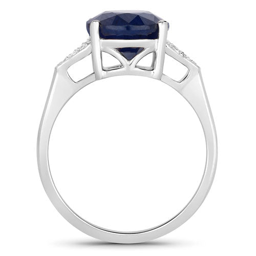4.46 Carat Genuine Blue Sapphire and White Diamond 14K White Gold Ring - Rings - Custom Crafting Alliance, LLC