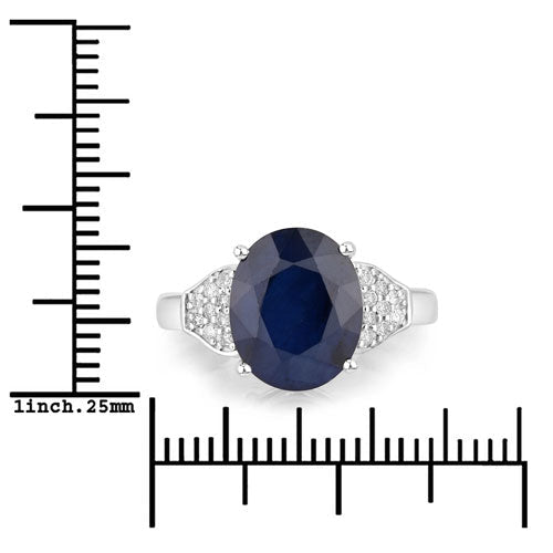4.46 Carat Genuine Blue Sapphire and White Diamond 14K White Gold Ring - Rings - Custom Crafting Alliance, LLC