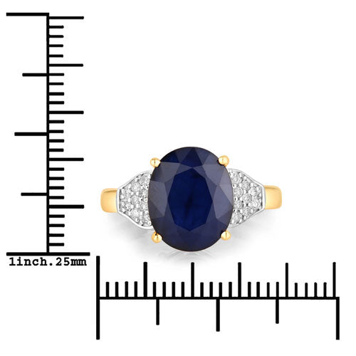 4.46 Carat Genuine Blue Sapphire and White Diamond 14K Yellow Gold Ring - Rings - Custom Crafting Alliance, LLC
