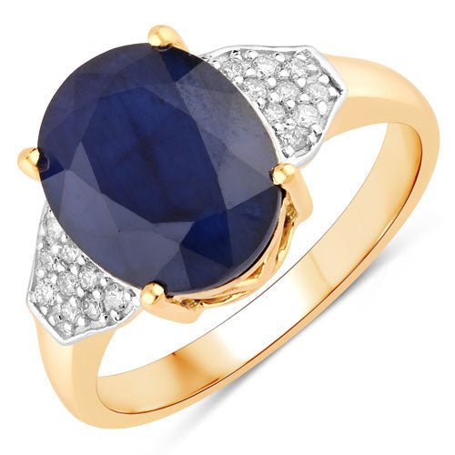 4.46 Carat Genuine Blue Sapphire and White Diamond 14K Yellow Gold Ring - Rings - Custom Crafting Alliance, LLC