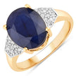 4.46 Carat Genuine Blue Sapphire and White Diamond 14K Yellow Gold Ring - Rings - Custom Crafting Alliance, LLC