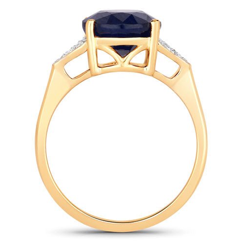 4.46 Carat Genuine Blue Sapphire and White Diamond 14K Yellow Gold Ring - Rings - Custom Crafting Alliance, LLC