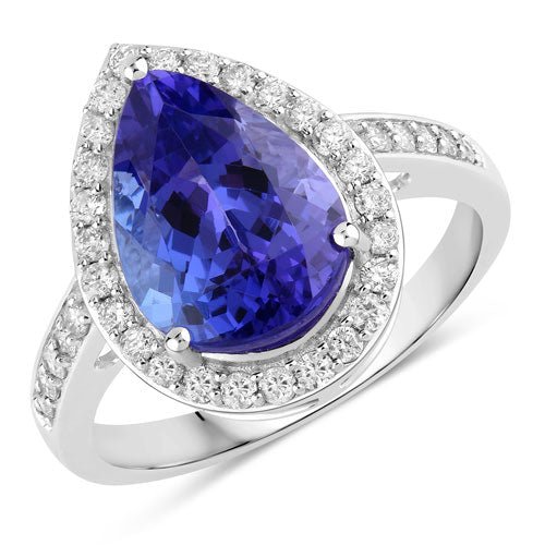 4.46 Carat Genuine Tanzanite and White Diamond 14K White Gold Ring - Rings - Custom Crafting Alliance, LLC