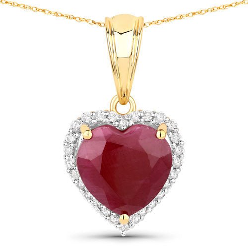 4.47 Carat Genuine Ruby and White Diamond 14K Yellow Gold Pendant - Pendants - Custom Crafting Alliance, LLC