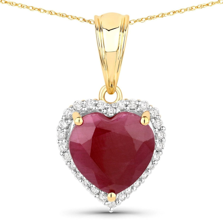 4.47 Carat Genuine Ruby and White Diamond 14K Yellow Gold Pendant - Pendants - Custom Crafting Alliance, LLC