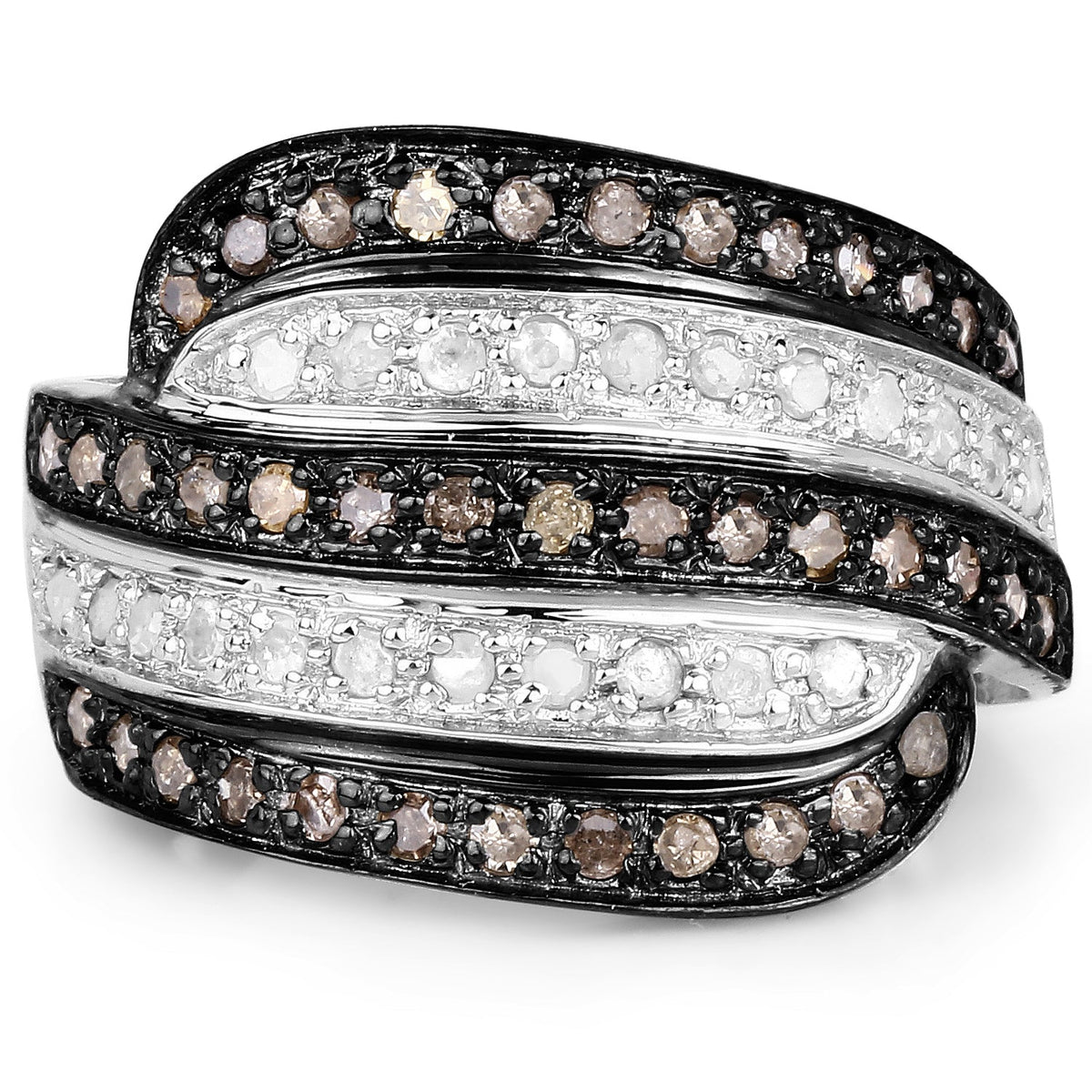 0.80 Carat Genuine Brown Diamond and White Diamond .925 Sterling Silver Ring