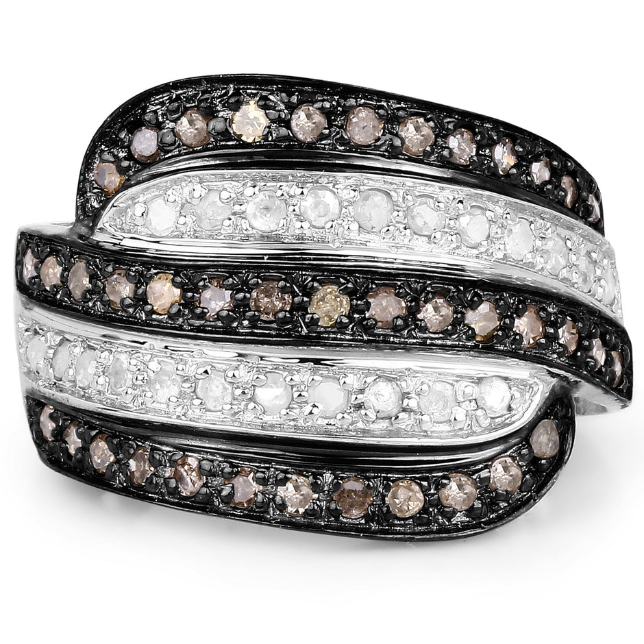 0.80 Carat Genuine Brown Diamond and White Diamond .925 Sterling Silver Ring