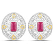 0.77 Carat Genuine Ruby and White Diamond .925 Sterling Silver Earrings