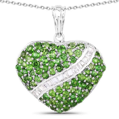 4.51 Carat Genuine Chrome Diopside and White Topaz .925 Sterling Silver Pendant - Pendants - Custom Crafting Alliance, LLC