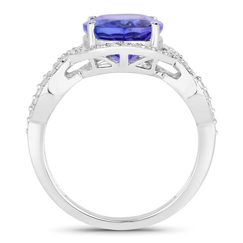 4.54 Carat Genuine Tanzanite and White Diamond 14K White Gold Ring - Rings - Custom Crafting Alliance, LLC
