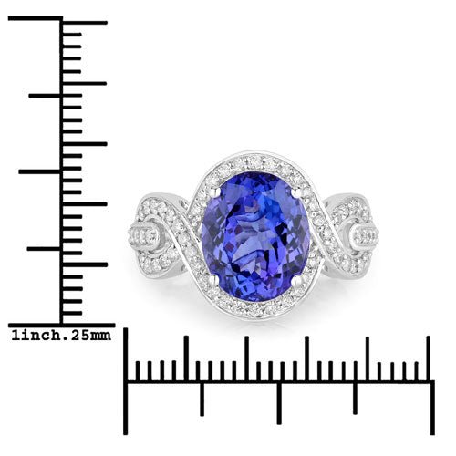 4.54 Carat Genuine Tanzanite and White Diamond 14K White Gold Ring - Rings - Custom Crafting Alliance, LLC