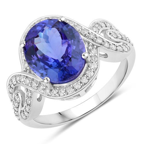 4.54 Carat Genuine Tanzanite and White Diamond 14K White Gold Ring - Rings - Custom Crafting Alliance, LLC