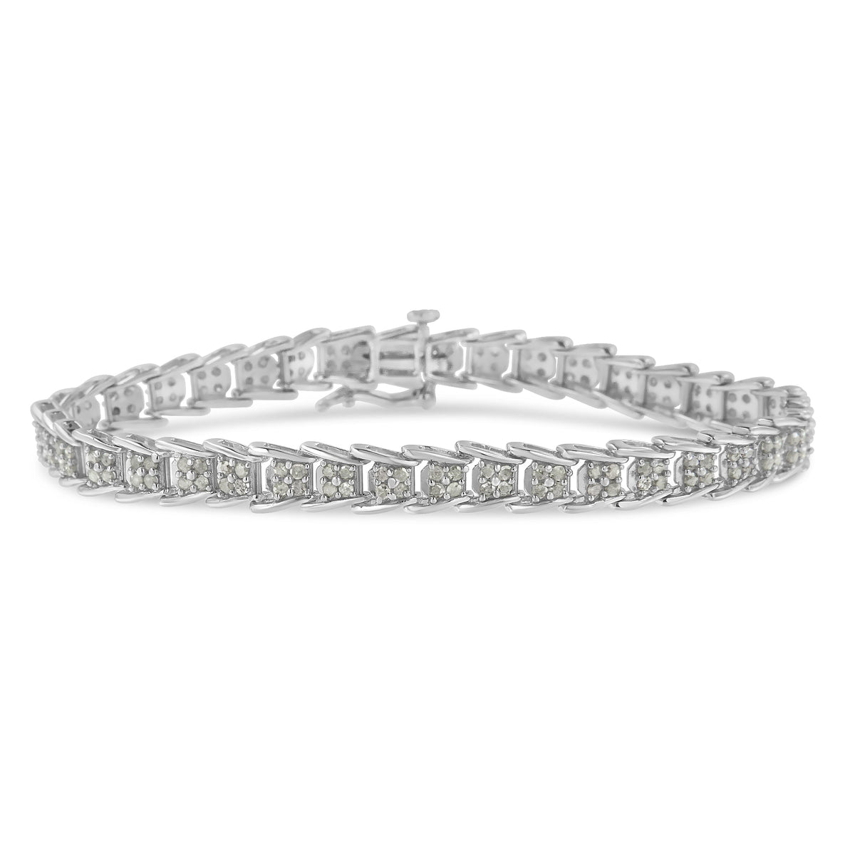 10k White Gold 2 cttw Diamond Fan-Shaped Link Tennis Bracelet (I-J Clarity, I3 Color) - Size 7.25