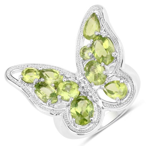 4.61 Carat Genuine Peridot and White Topaz .925 Sterling Silver Ring - Rings - Custom Crafting Alliance, LLC