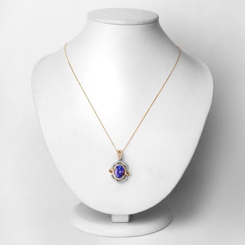 4.61 Carat Genuine Tanzanite and White Diamond 14K White Gold(Two-Tone) Pendant - Pendants - Custom Crafting Alliance, LLC