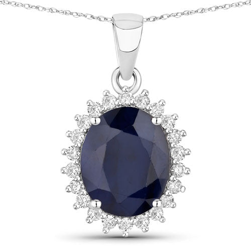 4.63 Carat Genuine Blue Sapphire and White Diamond 14K White Gold Pendant - Pendants - Custom Crafting Alliance, LLC