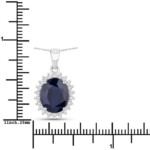 4.63 Carat Genuine Blue Sapphire and White Diamond 14K White Gold Pendant - Pendants - Custom Crafting Alliance, LLC