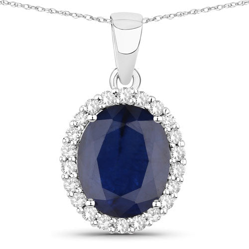 4.63 Carat Genuine Blue Sapphire and White Diamond 14K White Gold Pendant - Pendants - Custom Crafting Alliance, LLC