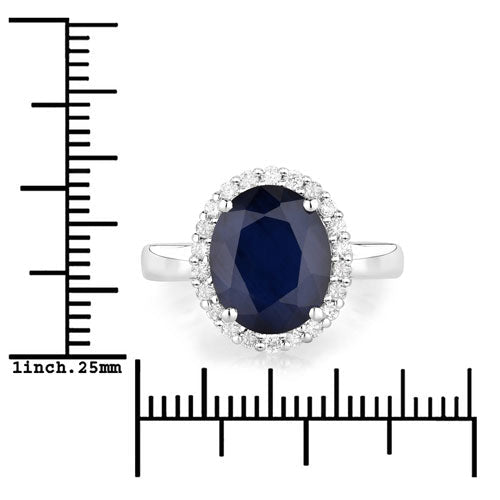 4.63 Carat Genuine Blue Sapphire and White Diamond 14K White Gold Ring - Rings - Custom Crafting Alliance, LLC