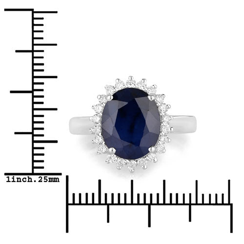 4.63 Carat Genuine Blue Sapphire and White Diamond 14K White Gold Ring - Rings - Custom Crafting Alliance, LLC