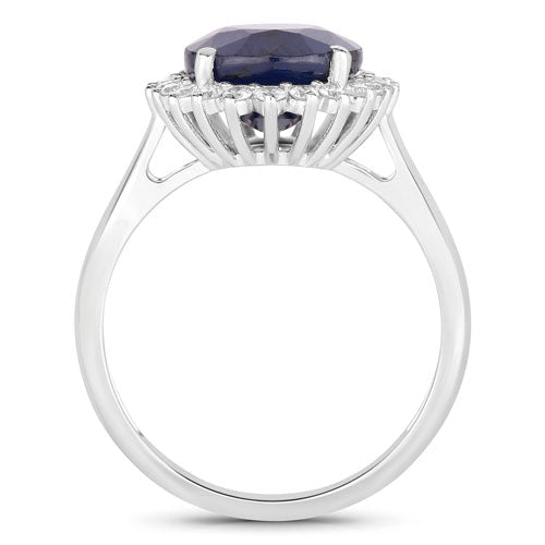 4.63 Carat Genuine Blue Sapphire and White Diamond 14K White Gold Ring - Rings - Custom Crafting Alliance, LLC