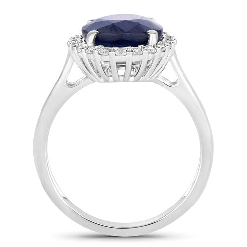 4.63 Carat Genuine Blue Sapphire and White Diamond 14K White Gold Ring - Rings - Custom Crafting Alliance, LLC