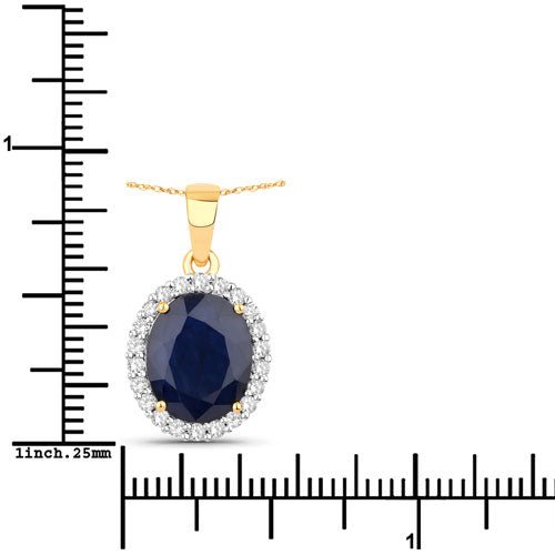 4.63 Carat Genuine Blue Sapphire and White Diamond 14K Yellow Gold Pendant - Pendants - Custom Crafting Alliance, LLC