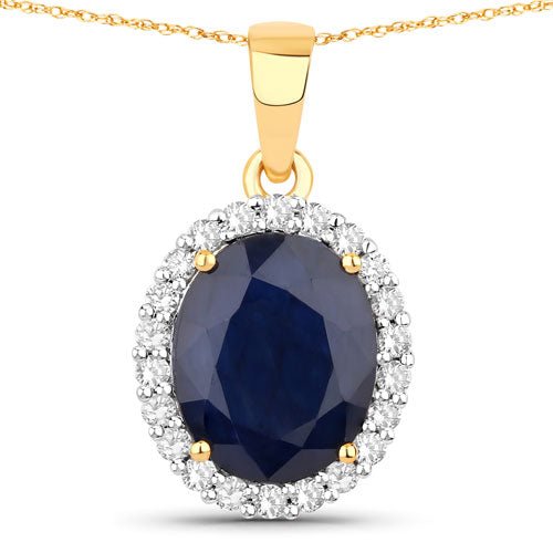 4.63 Carat Genuine Blue Sapphire and White Diamond 14K Yellow Gold Pendant - Pendants - Custom Crafting Alliance, LLC