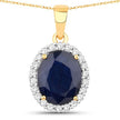 4.63 Carat Genuine Blue Sapphire and White Diamond 14K Yellow Gold Pendant - Pendants - Custom Crafting Alliance, LLC