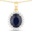 4.63 Carat Genuine Blue Sapphire and White Diamond 14K Yellow Gold Pendant - Pendants - Custom Crafting Alliance, LLC