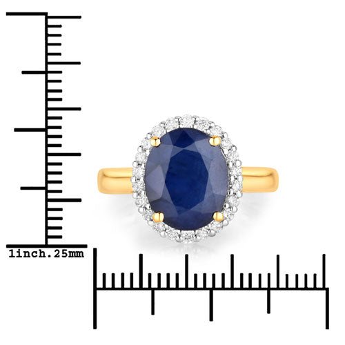 4.63 Carat Genuine Blue Sapphire and White Diamond 14K Yellow Gold Ring - Rings - Custom Crafting Alliance, LLC