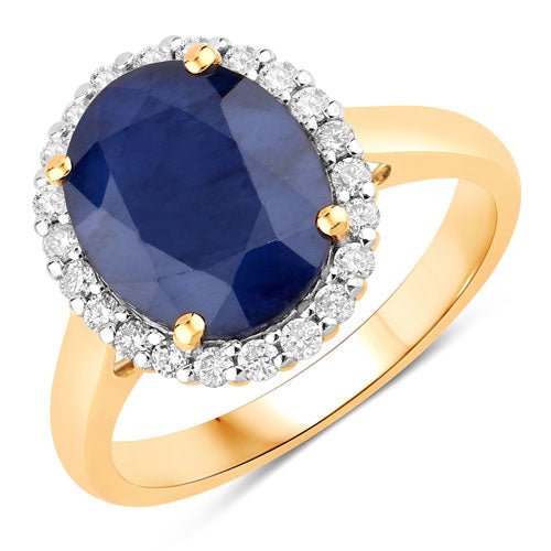 4.63 Carat Genuine Blue Sapphire and White Diamond 14K Yellow Gold Ring - Rings - Custom Crafting Alliance, LLC