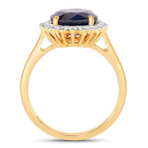 4.63 Carat Genuine Blue Sapphire and White Diamond 14K Yellow Gold Ring - Rings - Custom Crafting Alliance, LLC