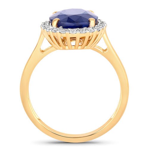 4.63 Carat Genuine Blue Sapphire and White Diamond 14K Yellow Gold Ring - Rings - Custom Crafting Alliance, LLC