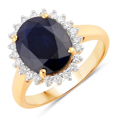4.63 Carat Genuine Blue Sapphire and White Diamond 14K Yellow Gold Ring - Rings - Custom Crafting Alliance, LLC