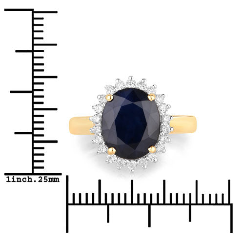 4.63 Carat Genuine Blue Sapphire and White Diamond 14K Yellow Gold Ring - Rings - Custom Crafting Alliance, LLC