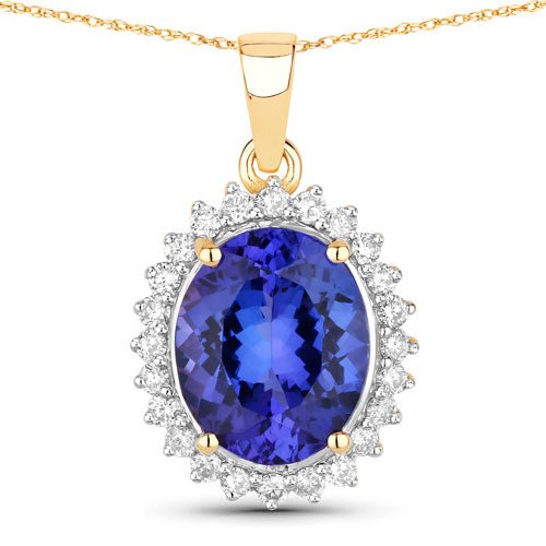 4.68 Carat Genuine Tanzanite and White Diamond 14K Yellow Gold Pendant - Pendants - Custom Crafting Alliance, LLC