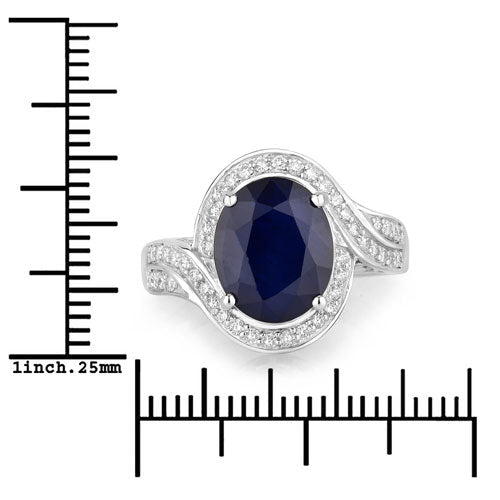4.69 Carat Genuine Blue Sapphire and White Diamond 14K White Gold Ring - Rings - Custom Crafting Alliance, LLC