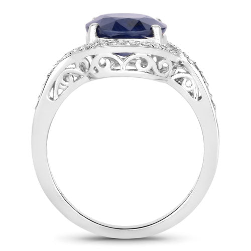 4.69 Carat Genuine Blue Sapphire and White Diamond 14K White Gold Ring - Rings - Custom Crafting Alliance, LLC