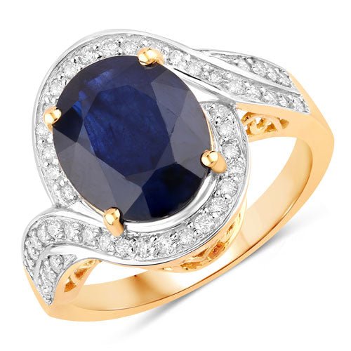 4.69 Carat Genuine Blue Sapphire and White Diamond 14K Yellow Gold Ring - Rings - Custom Crafting Alliance, LLC