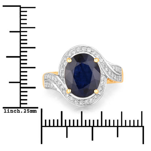 4.69 Carat Genuine Blue Sapphire and White Diamond 14K Yellow Gold Ring - Rings - Custom Crafting Alliance, LLC