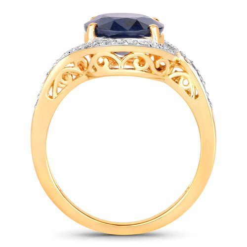 4.69 Carat Genuine Blue Sapphire and White Diamond 14K Yellow Gold Ring - Rings - Custom Crafting Alliance, LLC