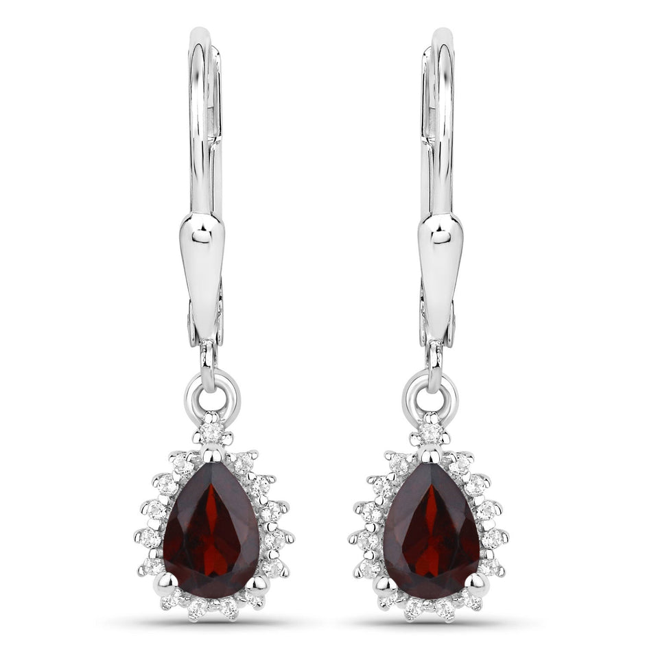 1.88 Carat Genuine Garnet and White Topaz .925 Sterling Silver Jewelry Set