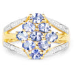 14K Yellow Gold Plated 1.59 Carat Genuine Tanzanite and White Topaz .925 Sterling Silver Ring