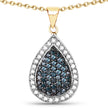 14K Yellow Gold Plated 0.81 Carat Genuine Blue Diamond and White Diamond .925 Sterling Silver Pendant