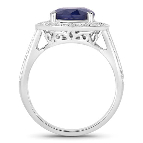 4.74 Carat Genuine Blue Sapphire and White Diamond 14K White Gold Ring - Rings - Custom Crafting Alliance, LLC