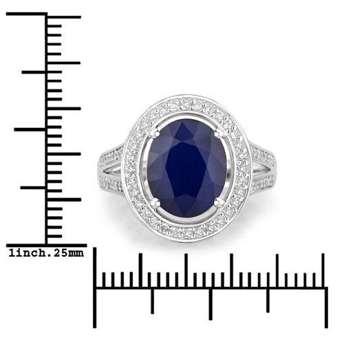 4.74 Carat Genuine Blue Sapphire and White Diamond 14K White Gold Ring - Rings - Custom Crafting Alliance, LLC