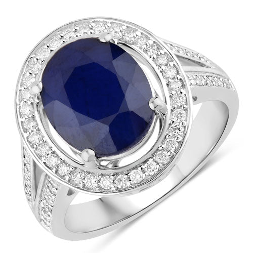 4.74 Carat Genuine Blue Sapphire and White Diamond 14K White Gold Ring - Rings - Custom Crafting Alliance, LLC