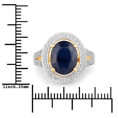 4.74 Carat Genuine Blue Sapphire and White Diamond 14K Yellow Gold Ring - Rings - Custom Crafting Alliance, LLC