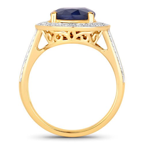 4.74 Carat Genuine Blue Sapphire and White Diamond 14K Yellow Gold Ring - Rings - Custom Crafting Alliance, LLC